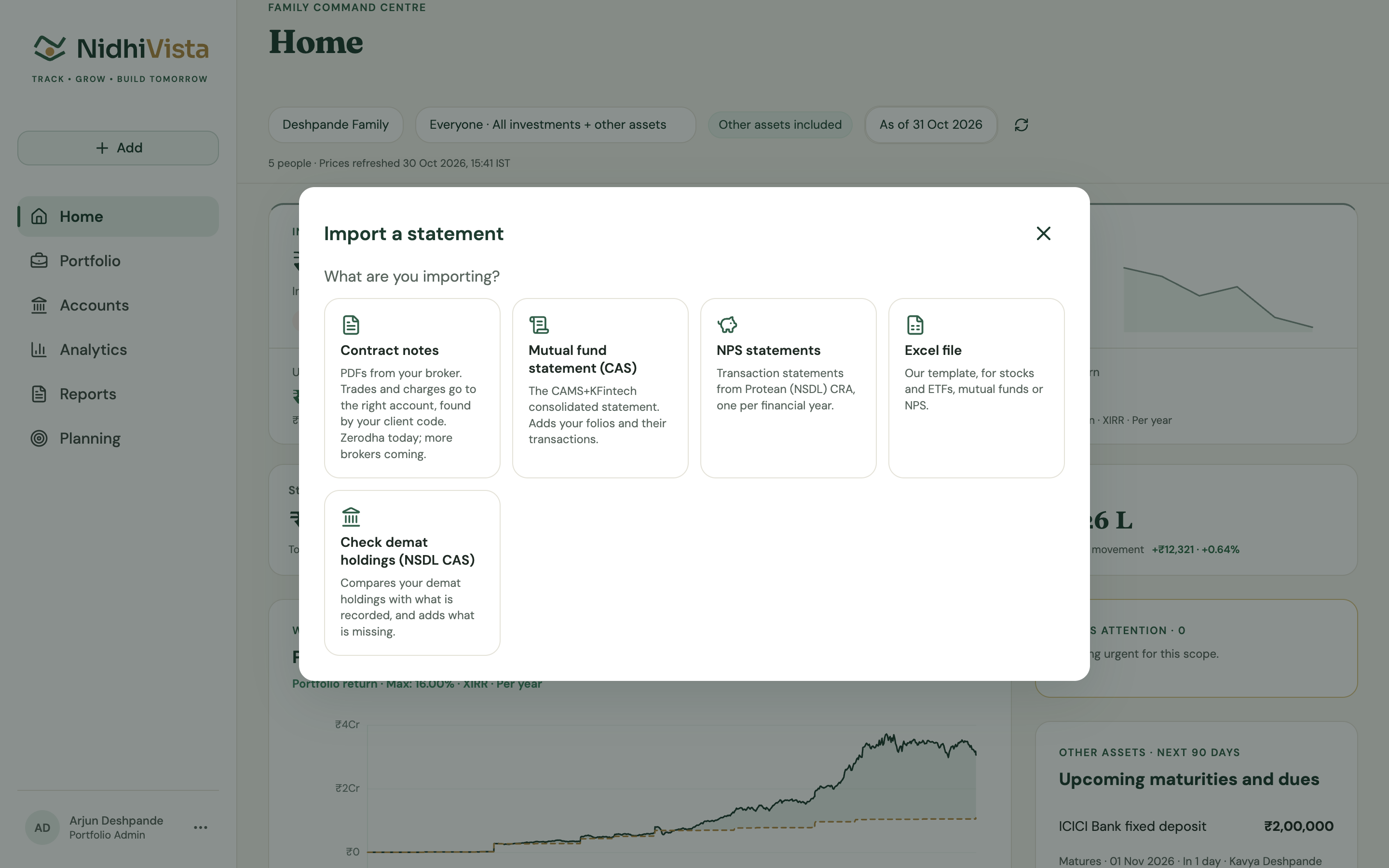 Importing a statement on the web